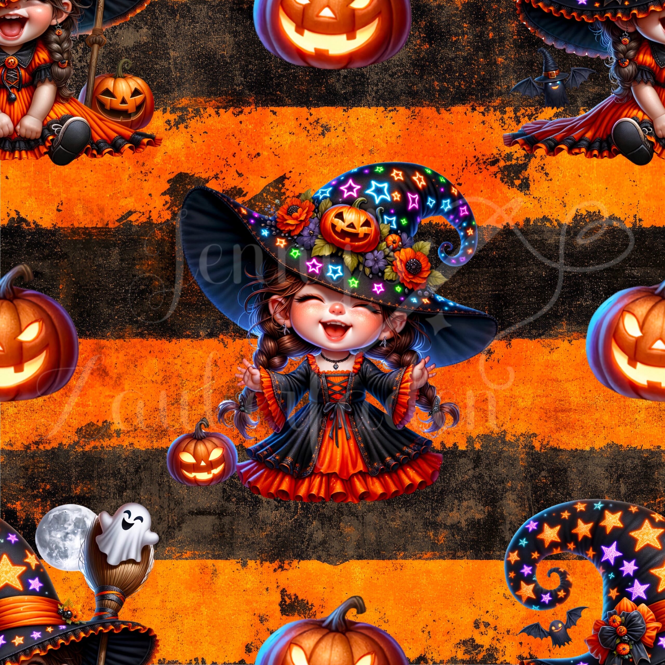 Fröhlicher Hexenspuk in Orange & Schwarz