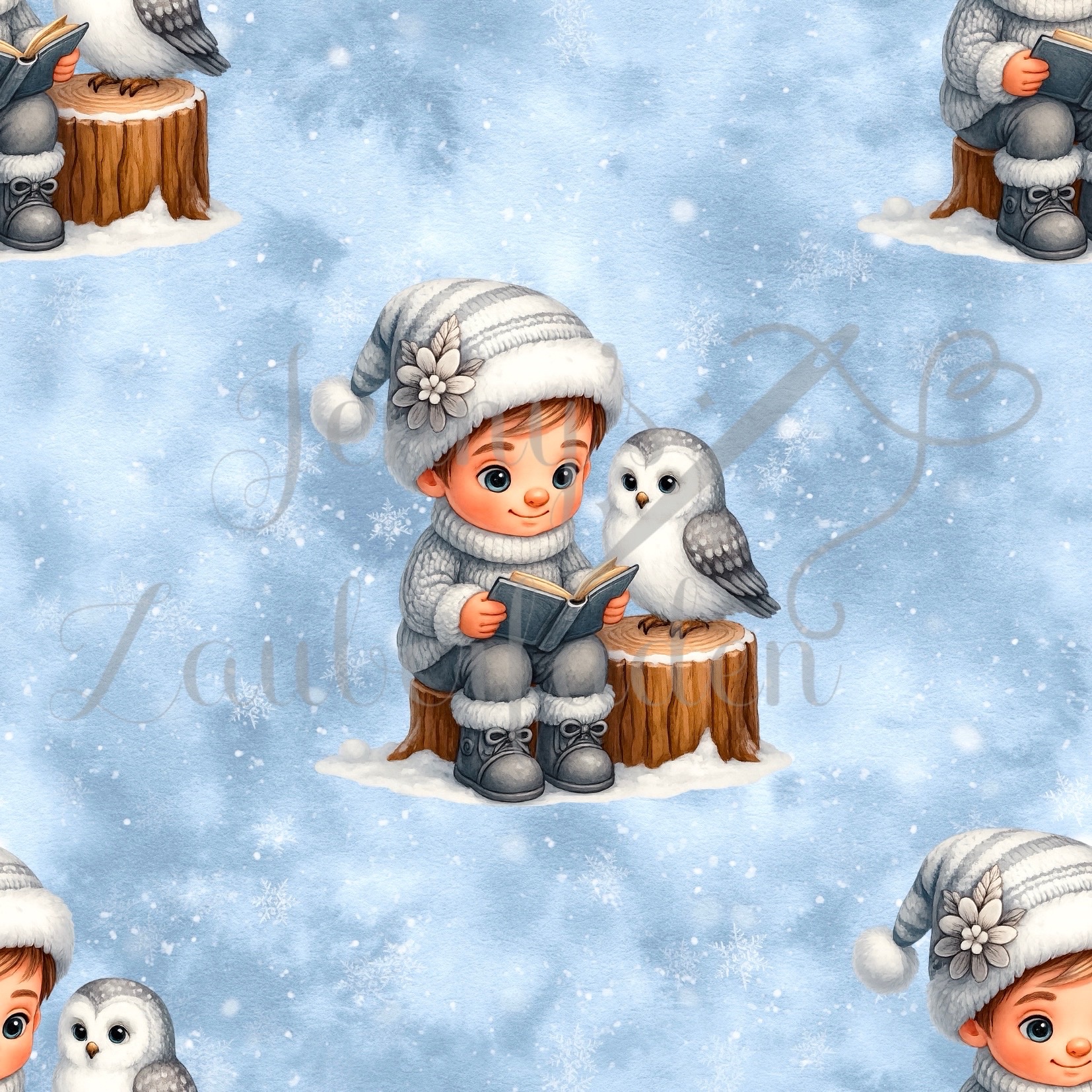 Winterjunge mit Eule