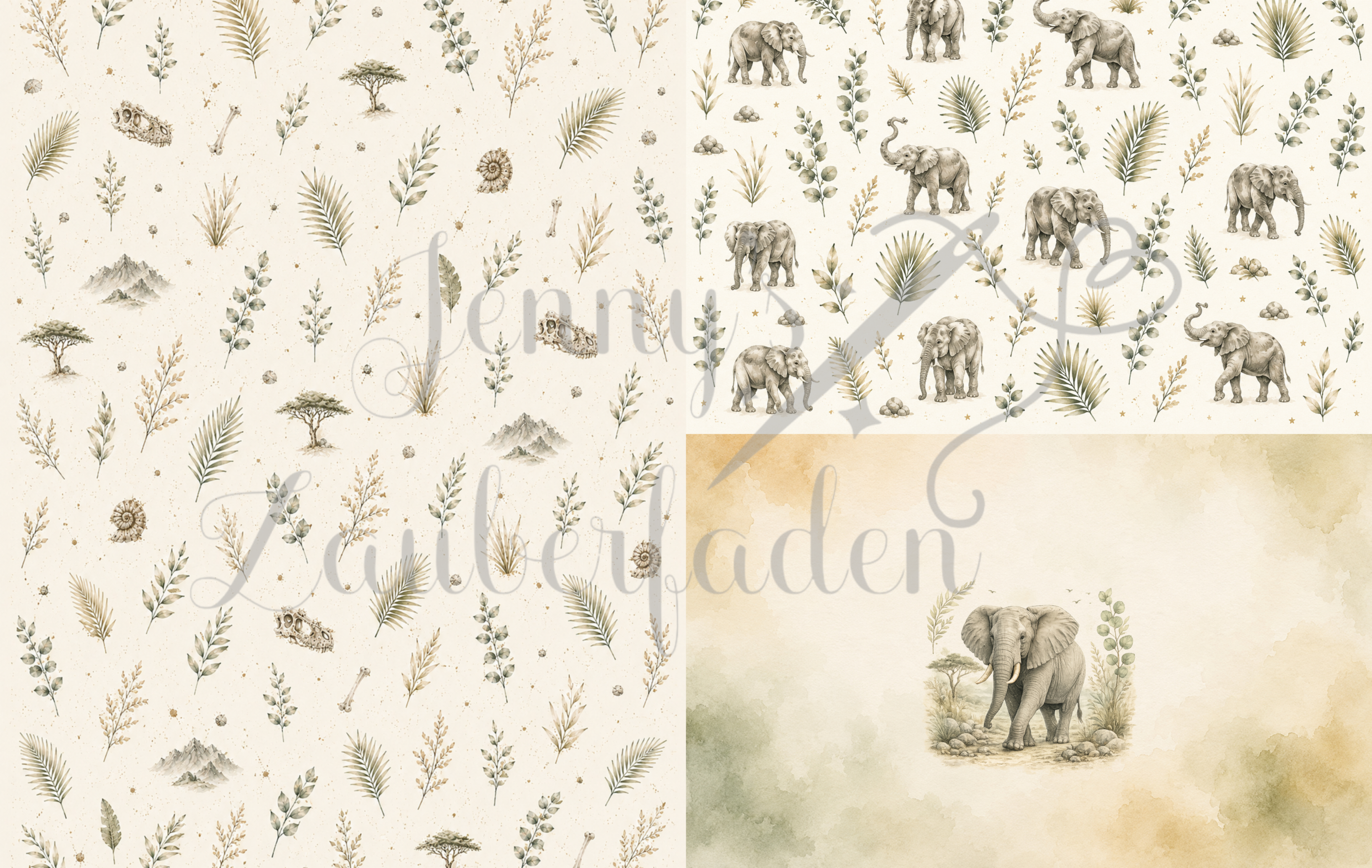 Safari Elefant – Schultüten-Panel – Canvas Baumwolle