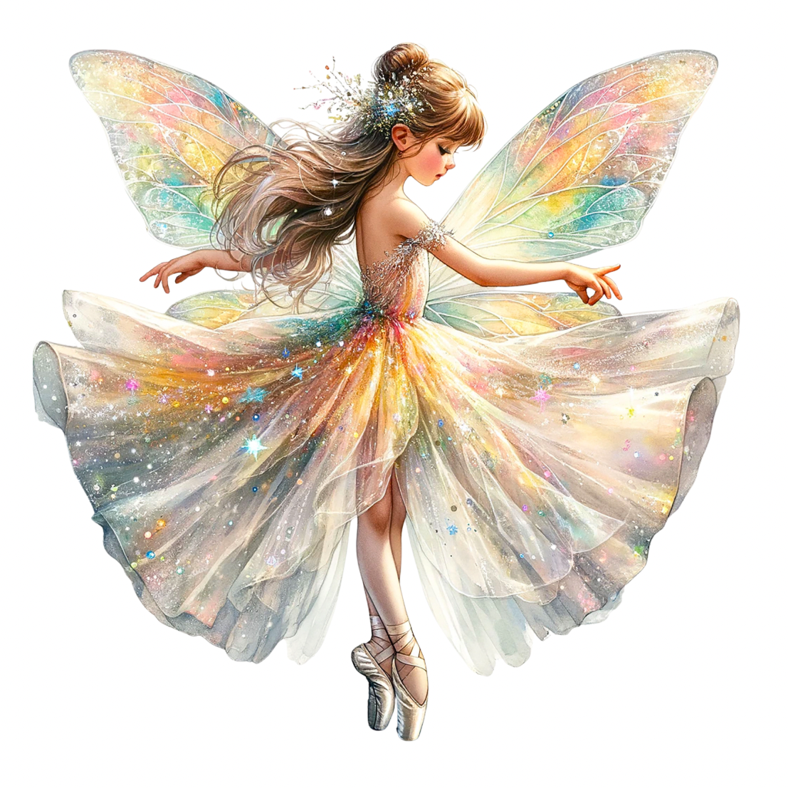 Funkelnde Regenbogen-Ballerina – Bügelbild